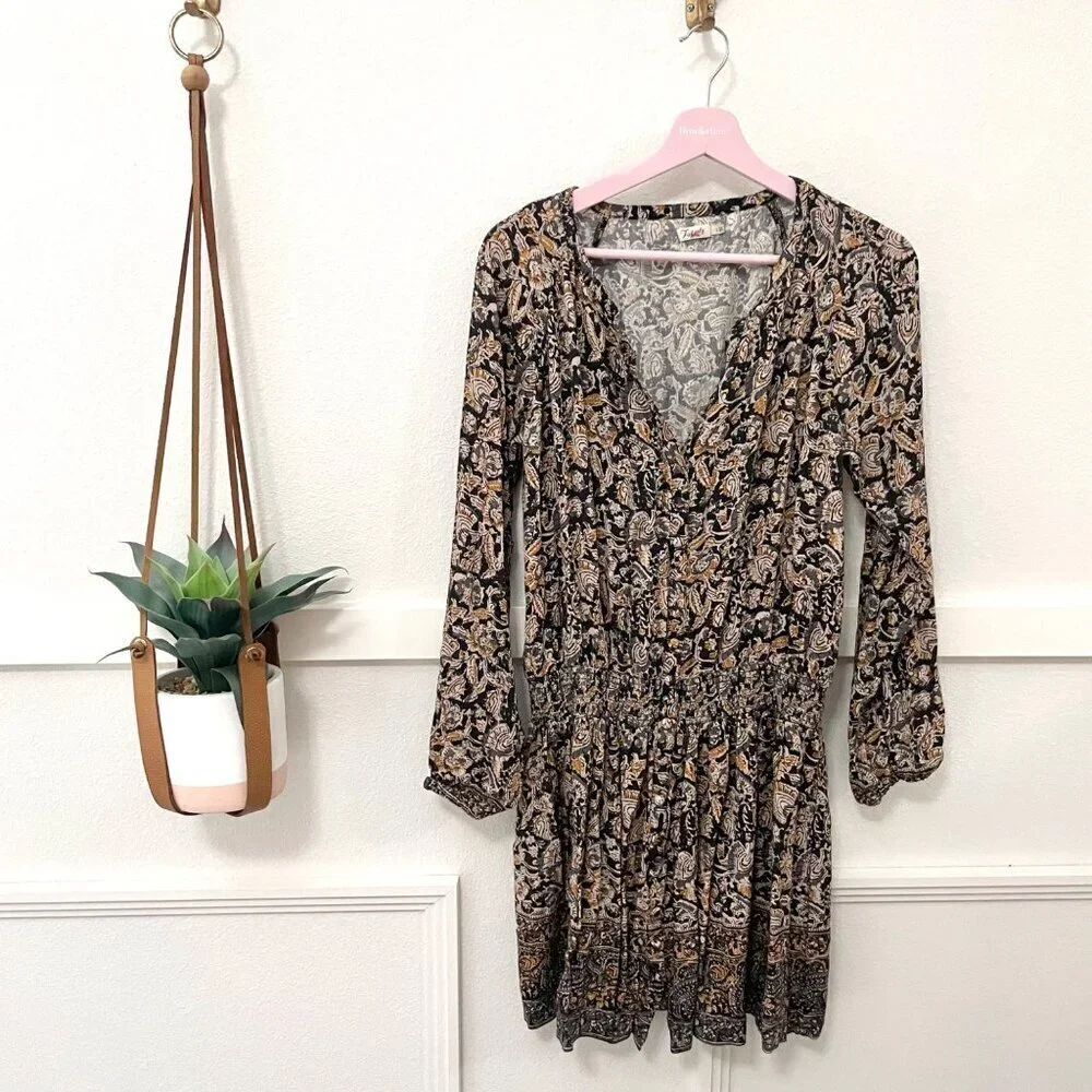 Faherty Montara Shirred Dress Long Sleeve Wonderlust Floral Size L - Picture 2 of 6
